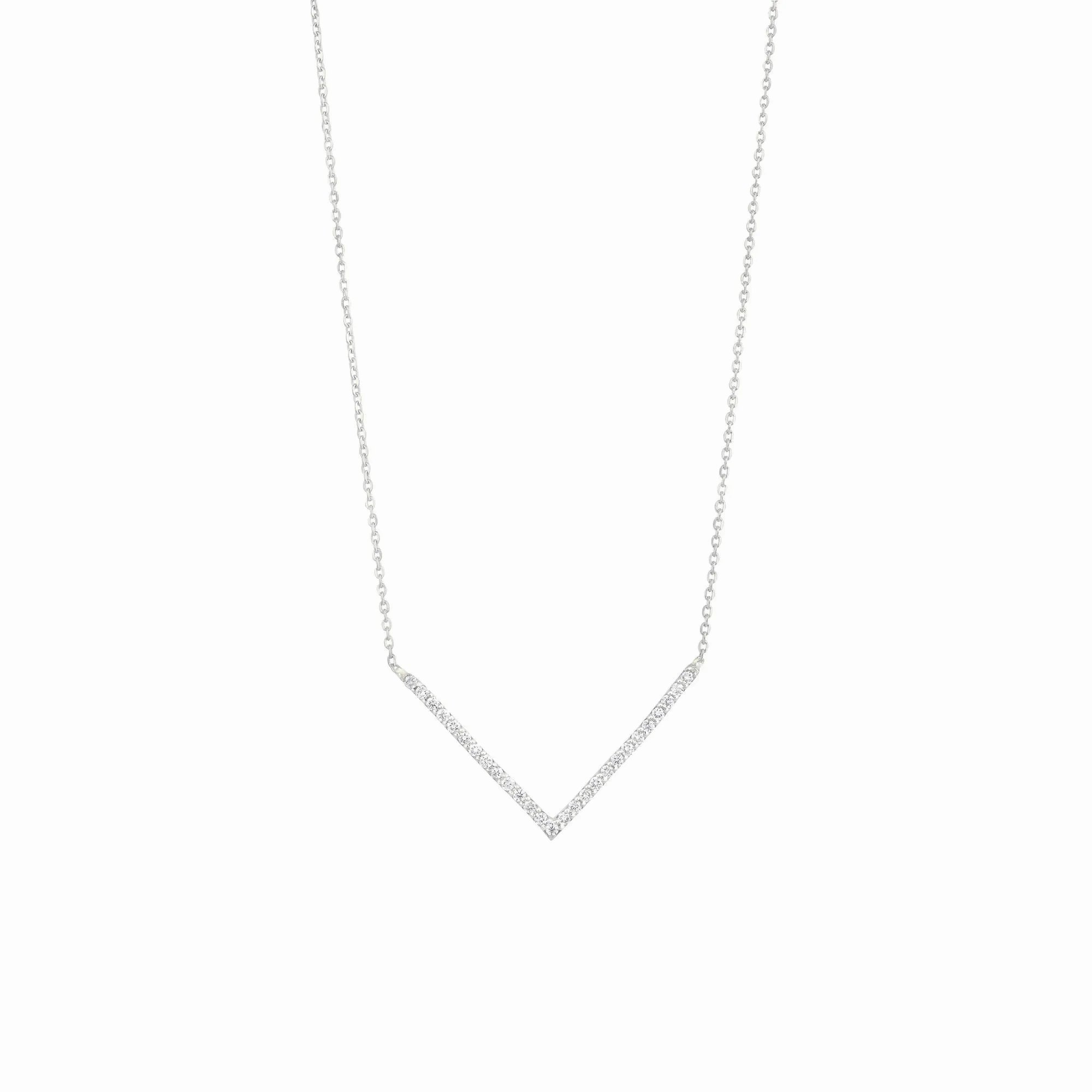 V 18K White Gold Necklace w. Diamonds