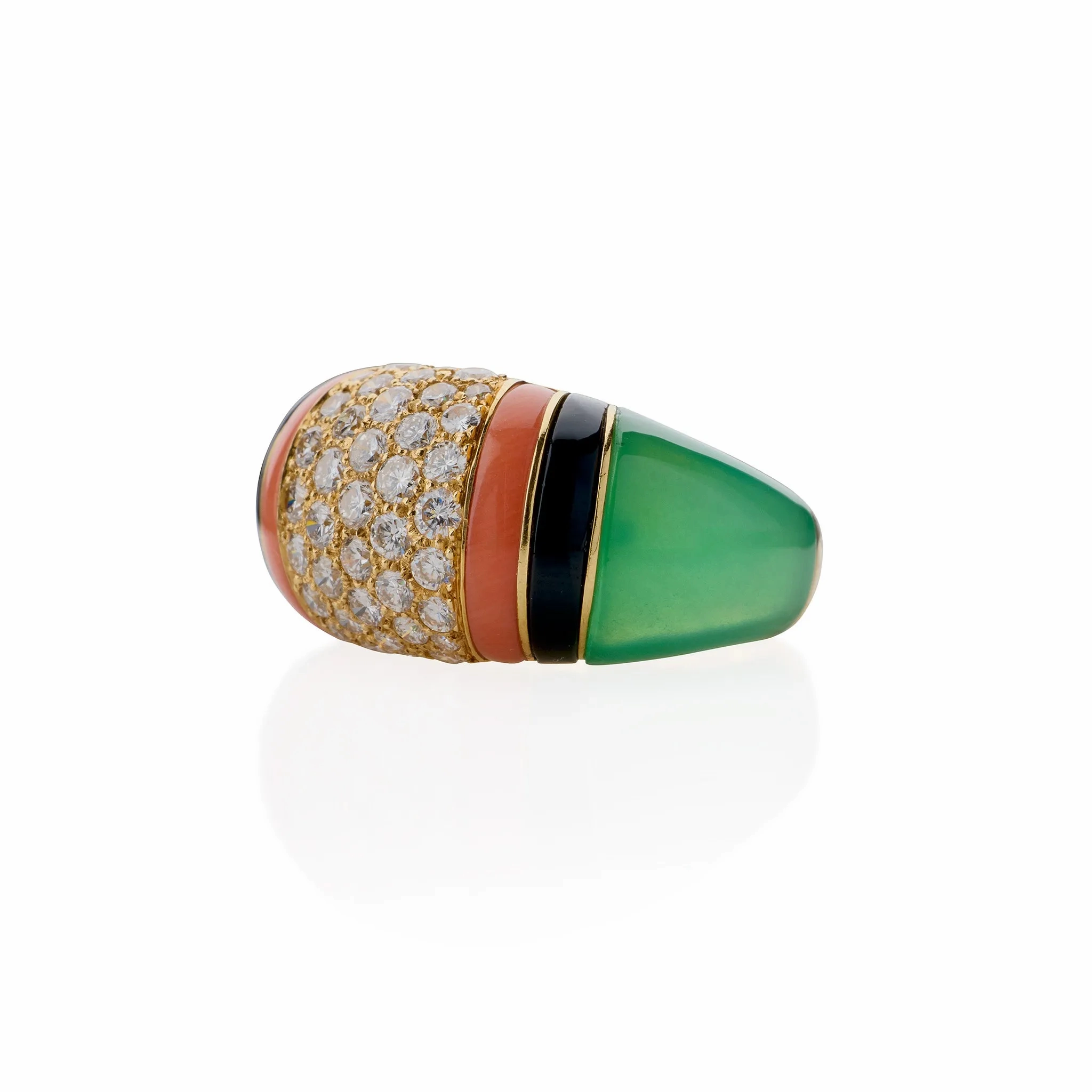 Van Cleef &amp; Arpels Diamond, Chrysoprase and Coral Bomb?? Ring