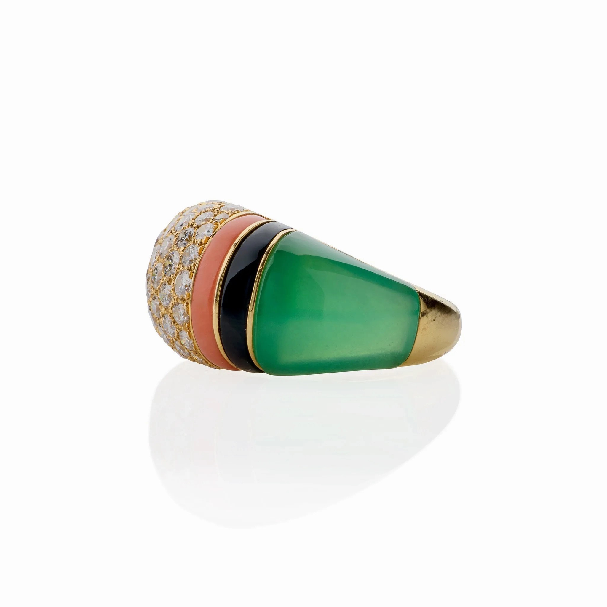 Van Cleef &amp; Arpels Diamond, Chrysoprase and Coral Bomb?? Ring