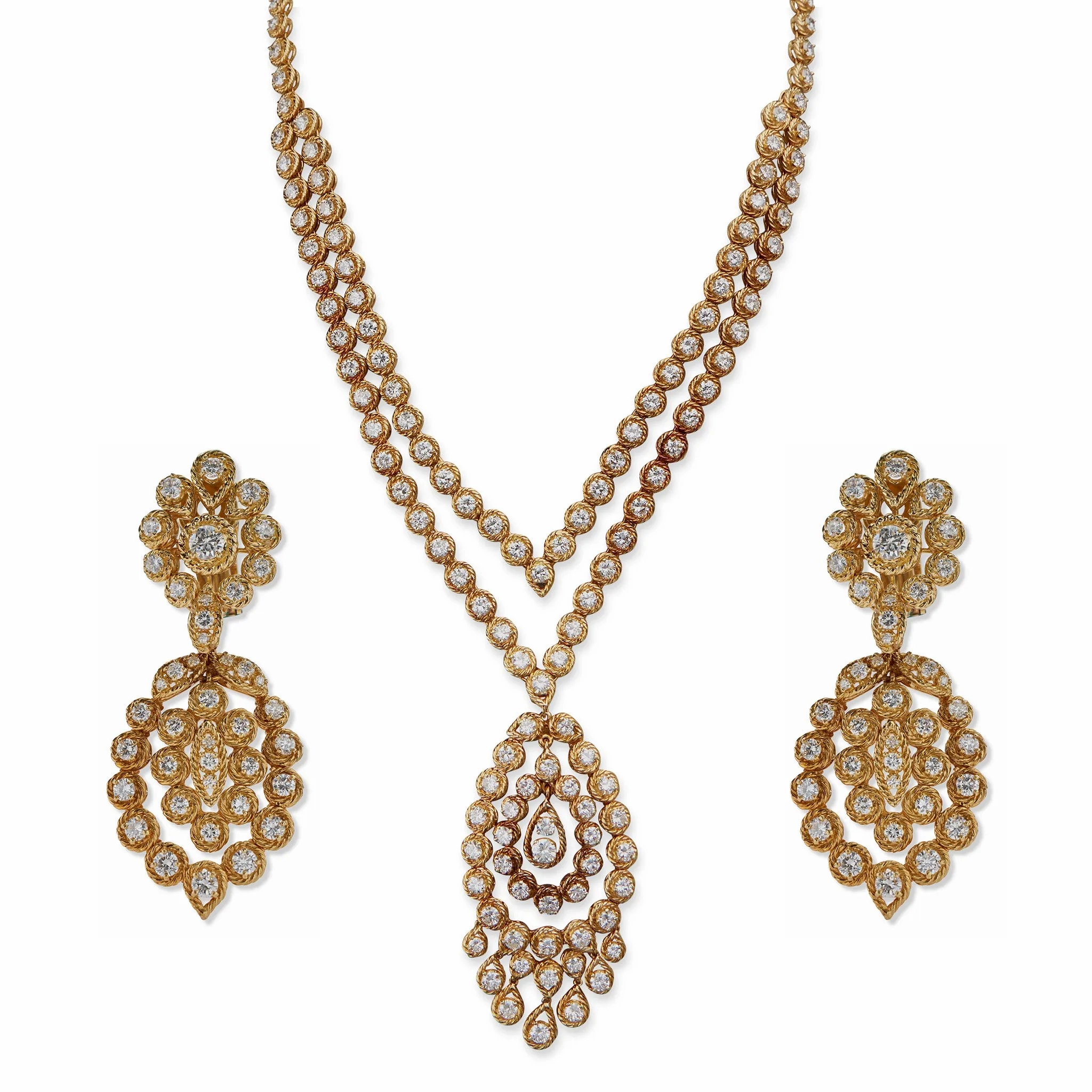 Van Cleef &amp; Arpels Indian-inspired Convertible Diamond Necklace and Pendant Earrings