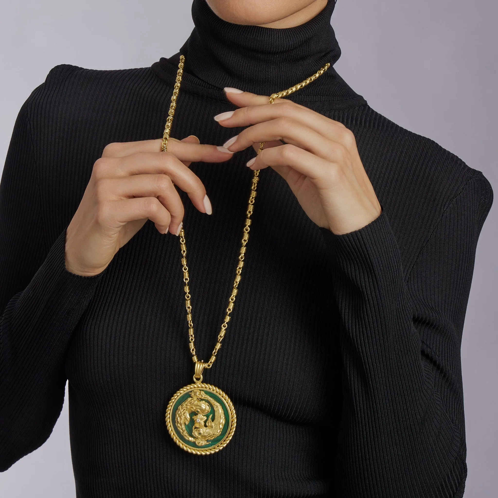 Van Cleef &amp; Arpels Malachite and Diamond Pisces Zodiac Pendant