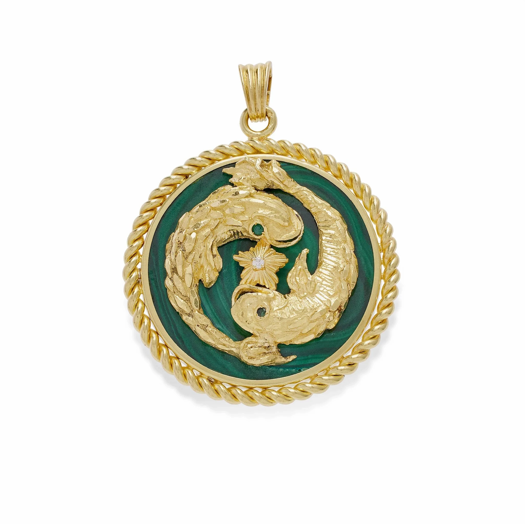 Van Cleef &amp; Arpels Malachite and Diamond Pisces Zodiac Pendant