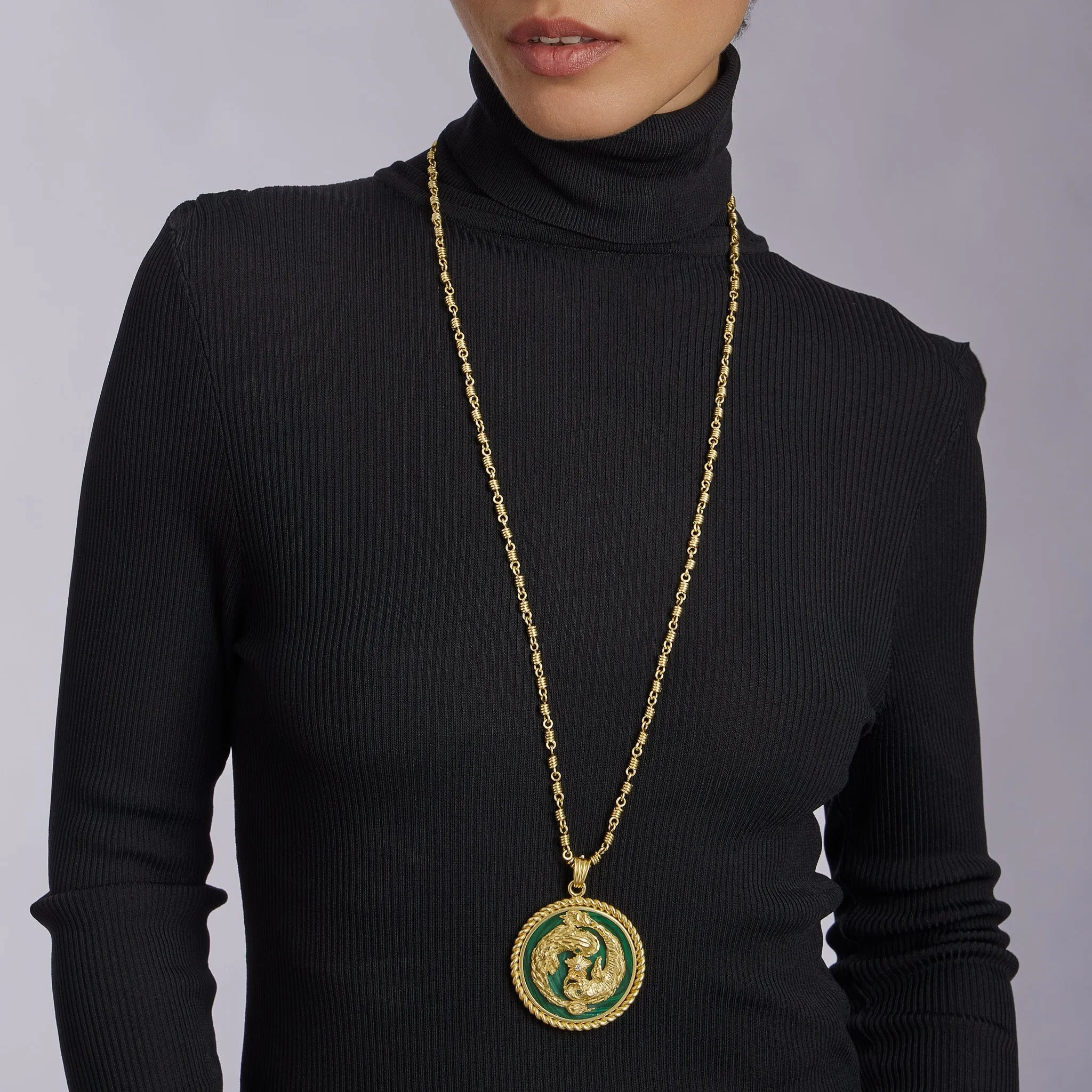 Van Cleef &amp; Arpels Malachite and Diamond Pisces Zodiac Pendant