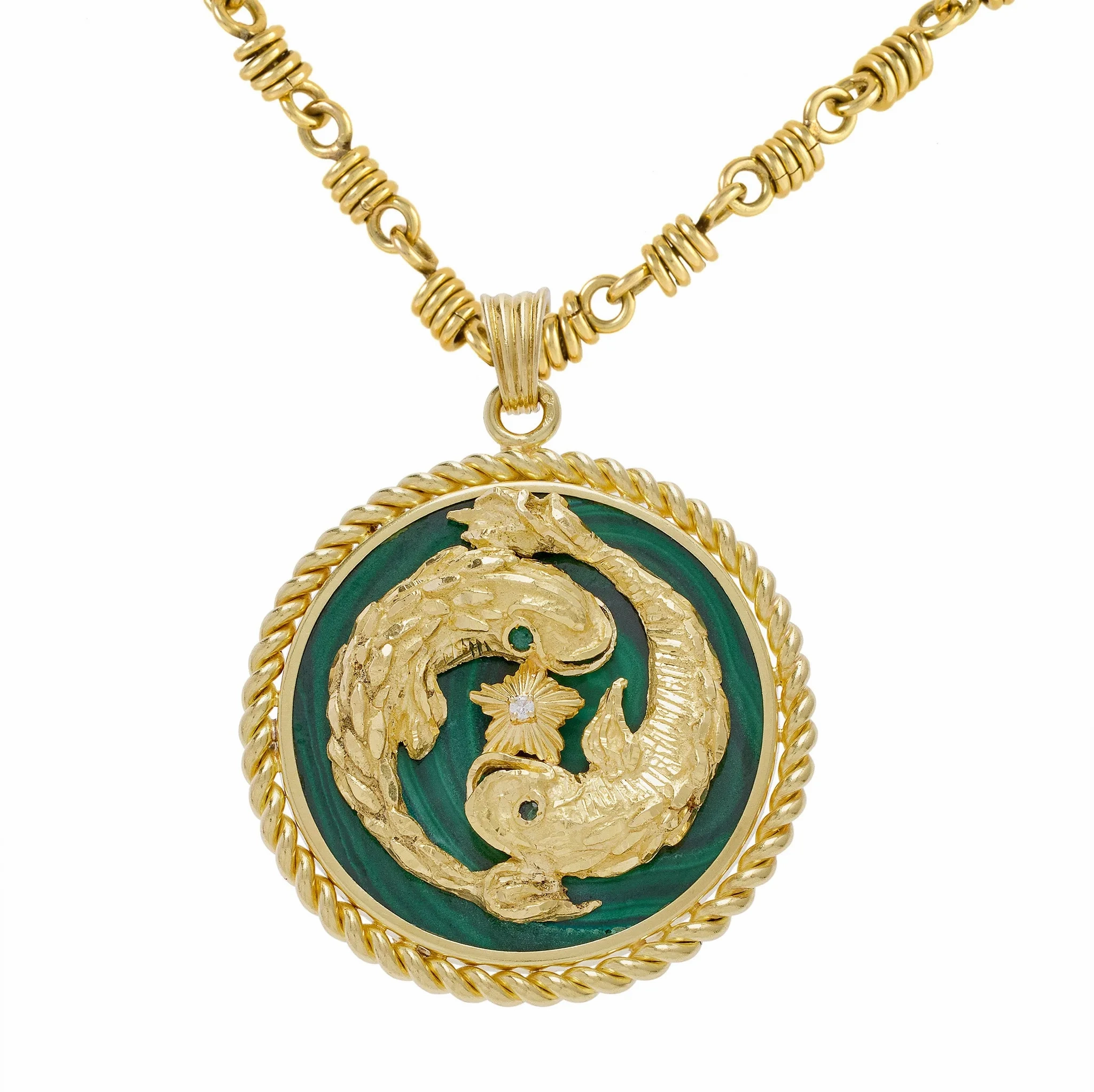 Van Cleef &amp; Arpels Malachite and Diamond Pisces Zodiac Pendant
