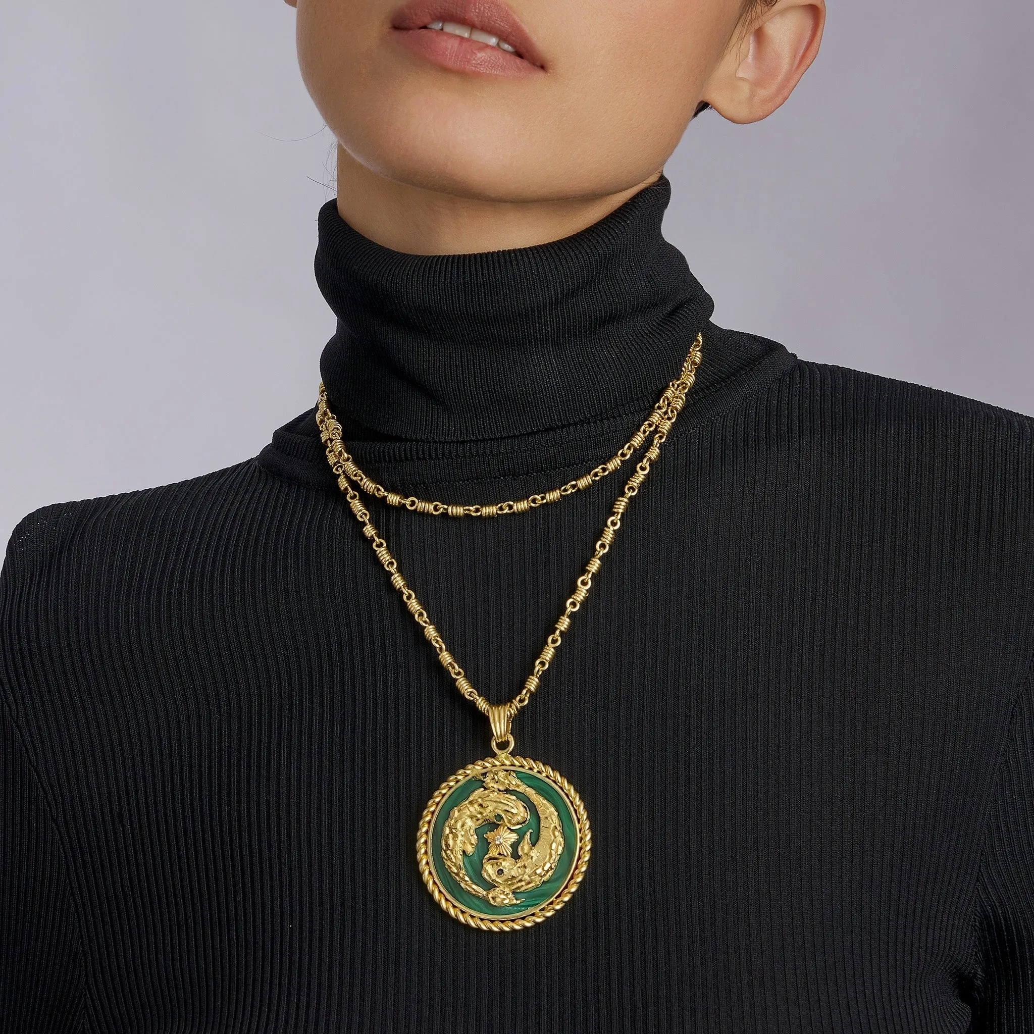 Van Cleef &amp; Arpels Malachite and Diamond Pisces Zodiac Pendant