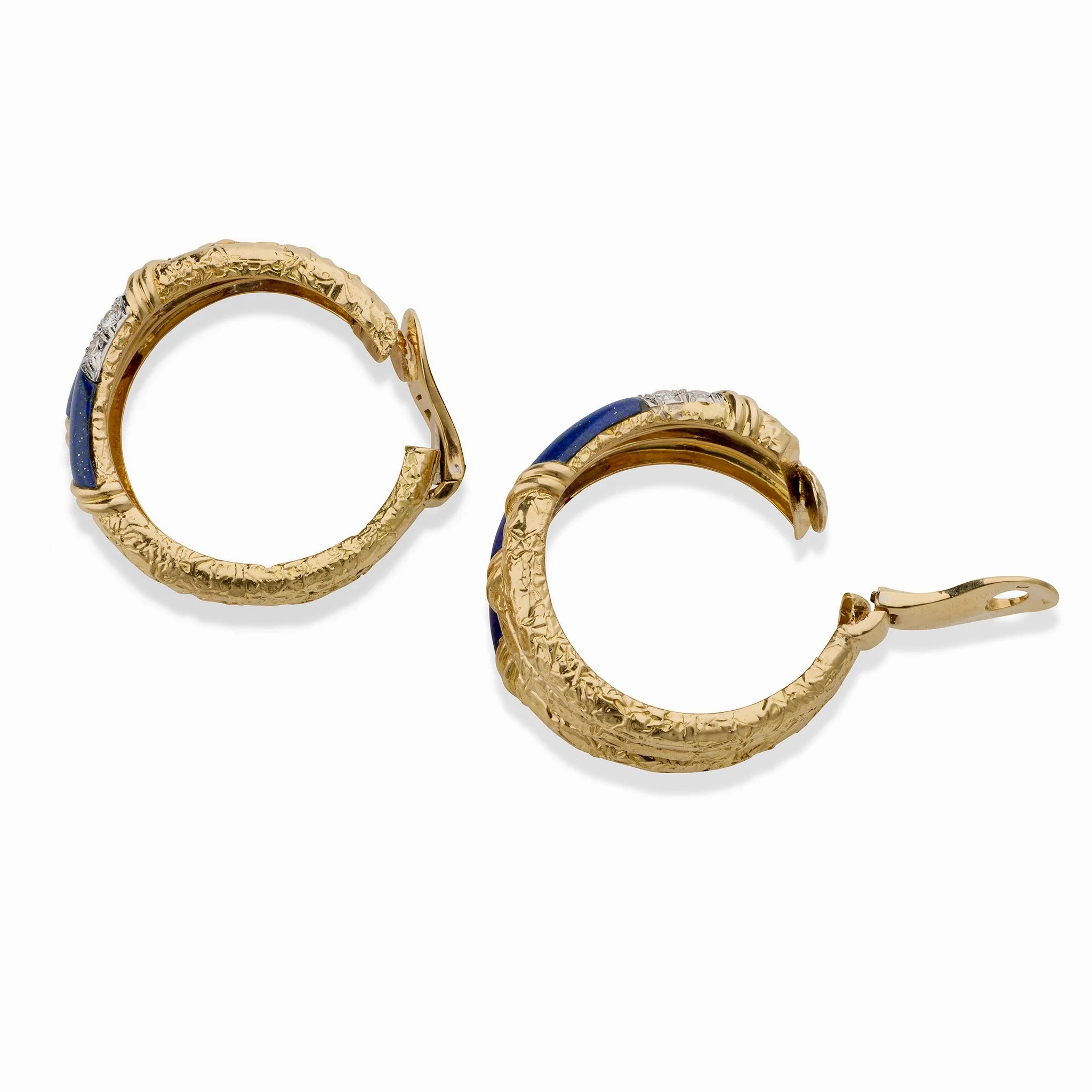 Van Cleef &amp; Arpels Mid-century Lapis and Diamond Hoop Earrings