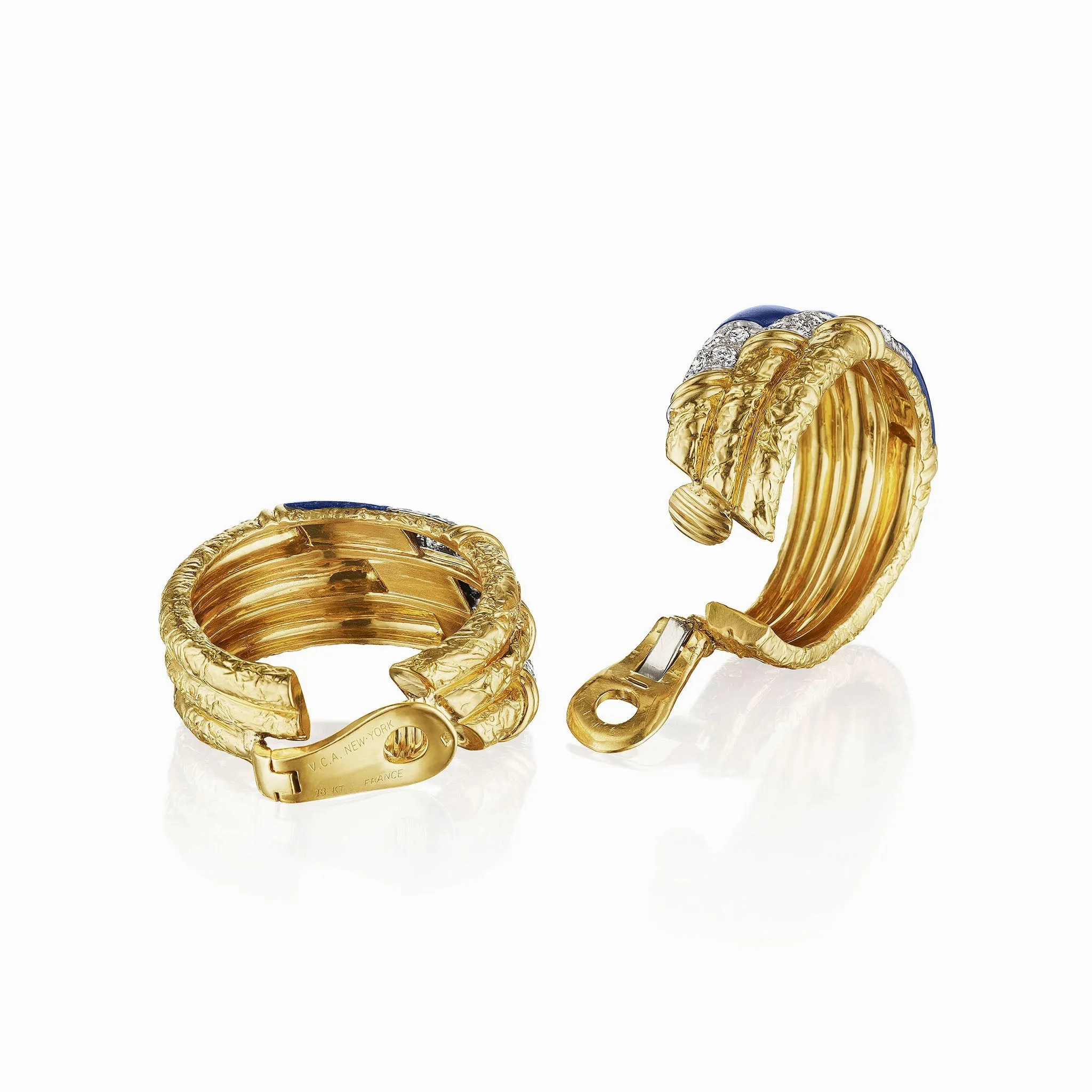 Van Cleef &amp; Arpels Mid-century Lapis and Diamond Hoop Earrings