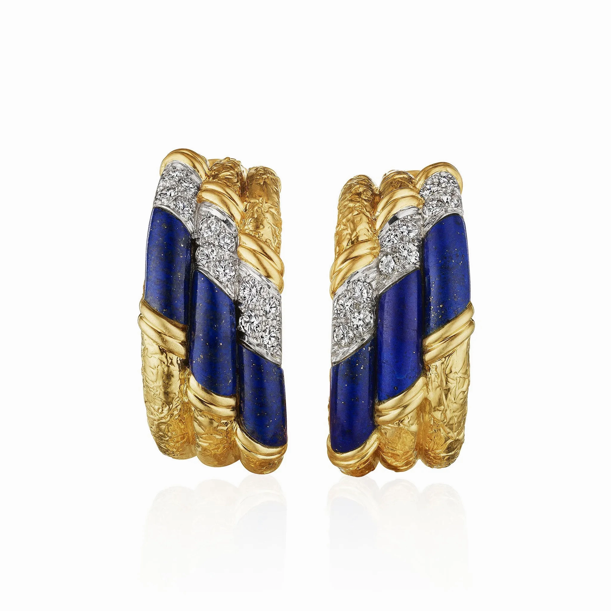 Van Cleef &amp; Arpels Mid-century Lapis and Diamond Hoop Earrings