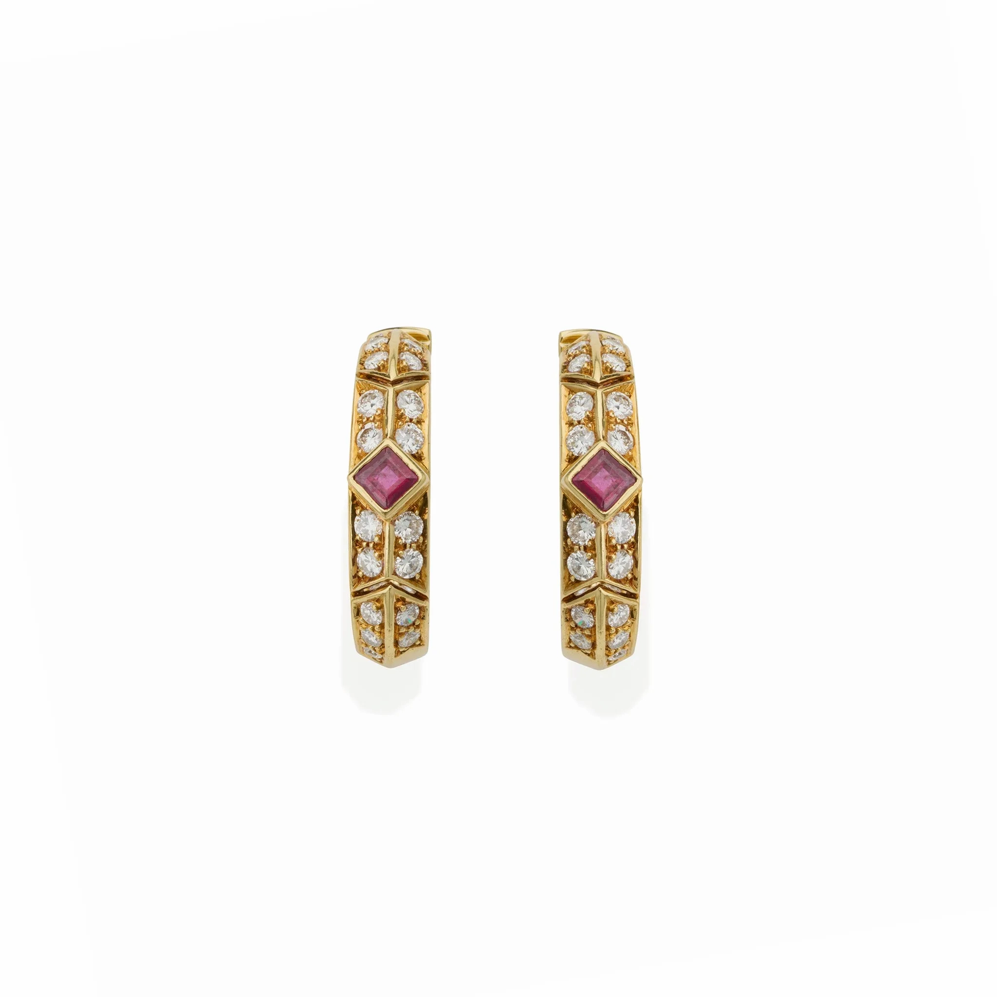 Van Cleef &amp; Arpels Ruby and Diamond Hoop Earrings