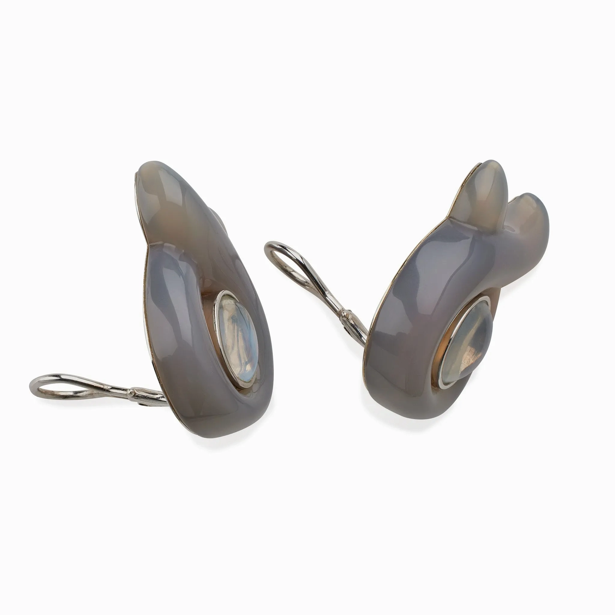 Verdura Moonstone and Carved Chalcedony &quot;Twisted Ribbon&quot; Clip Earrings