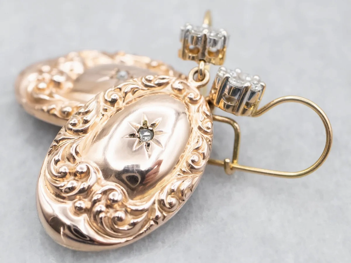 Victorian Cufflink Conversion Diamond Drop Earrings