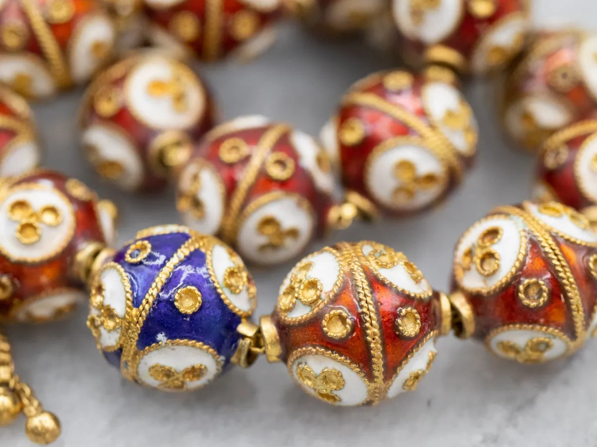 Vintage Cloisonn?? Beaded Gold Tassel Bracelet