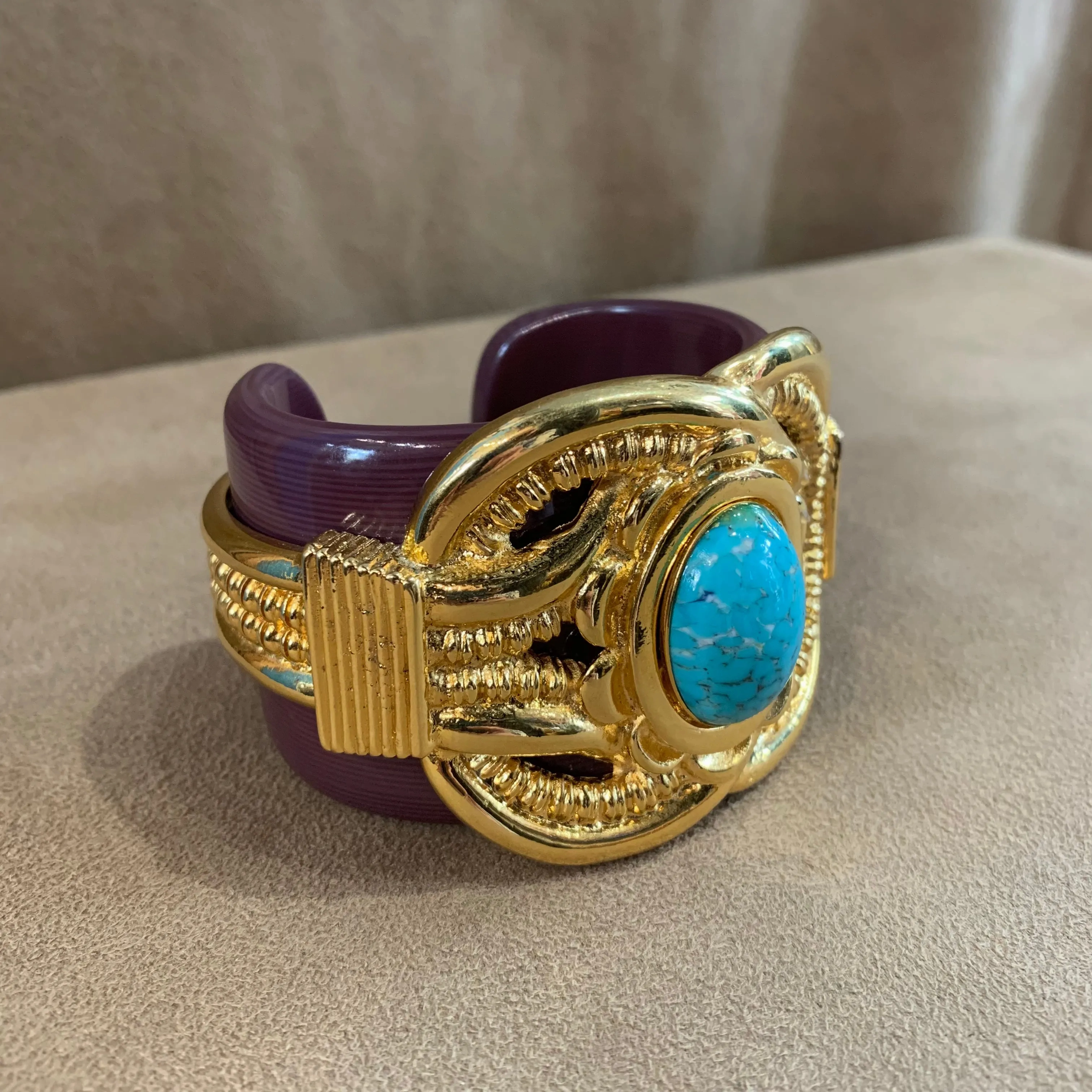 Vintage Escada Bracelet Large Statement Cuff Gold brown turquoise cuff