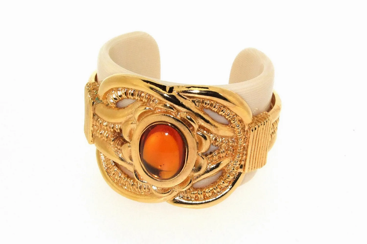 Vintage Escada Bracelet Large Statement Cuff Gold brown turquoise cuff