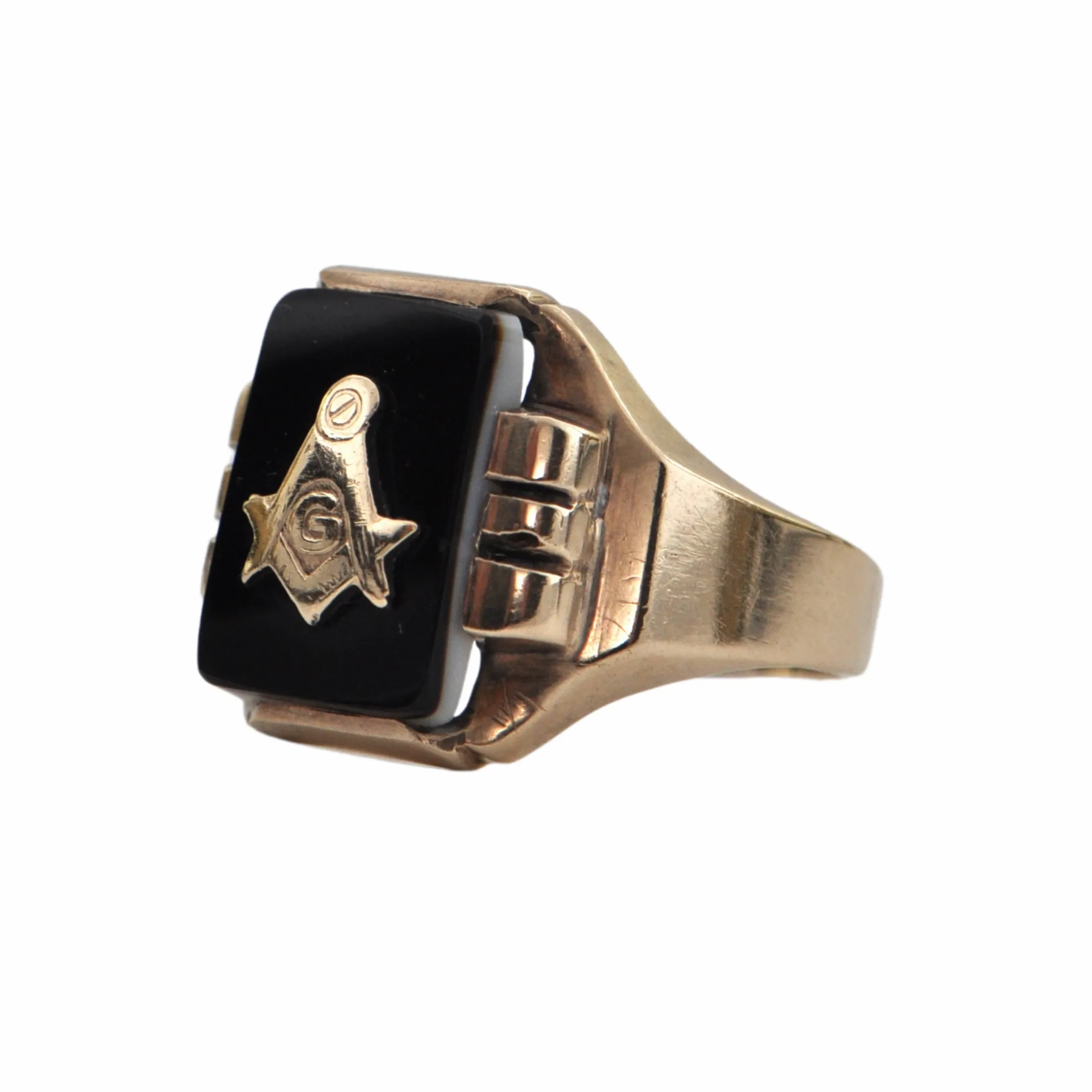 Vintage Masonic 14K Yellow Gold Onyx Signet Ring