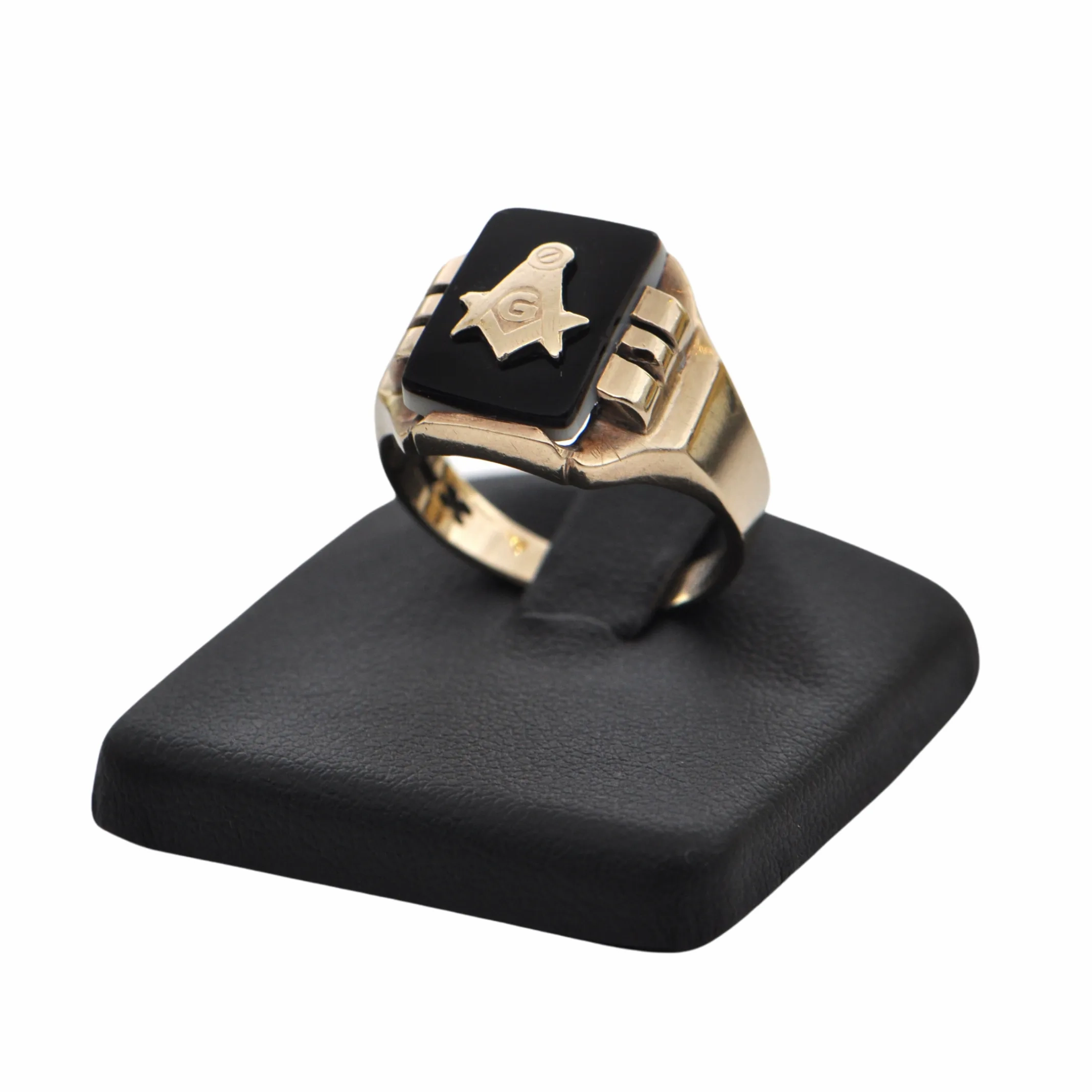 Vintage Masonic 14K Yellow Gold Onyx Signet Ring