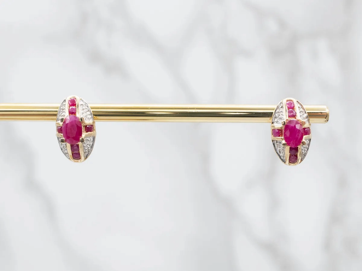 Vintage Ruby and Diamond Stud Earrings