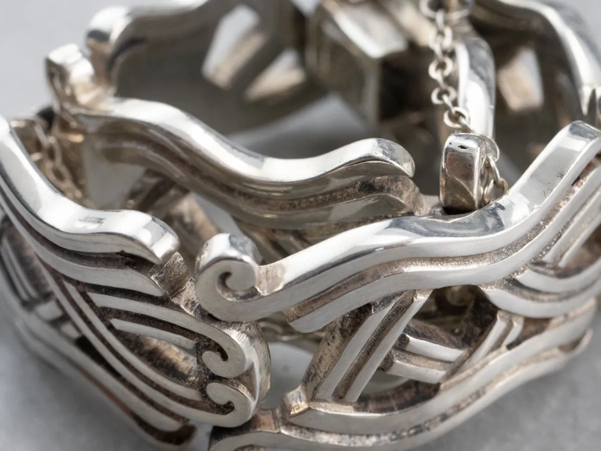 Vintage Taxco Sterling Silver Patterned Link Bracelet