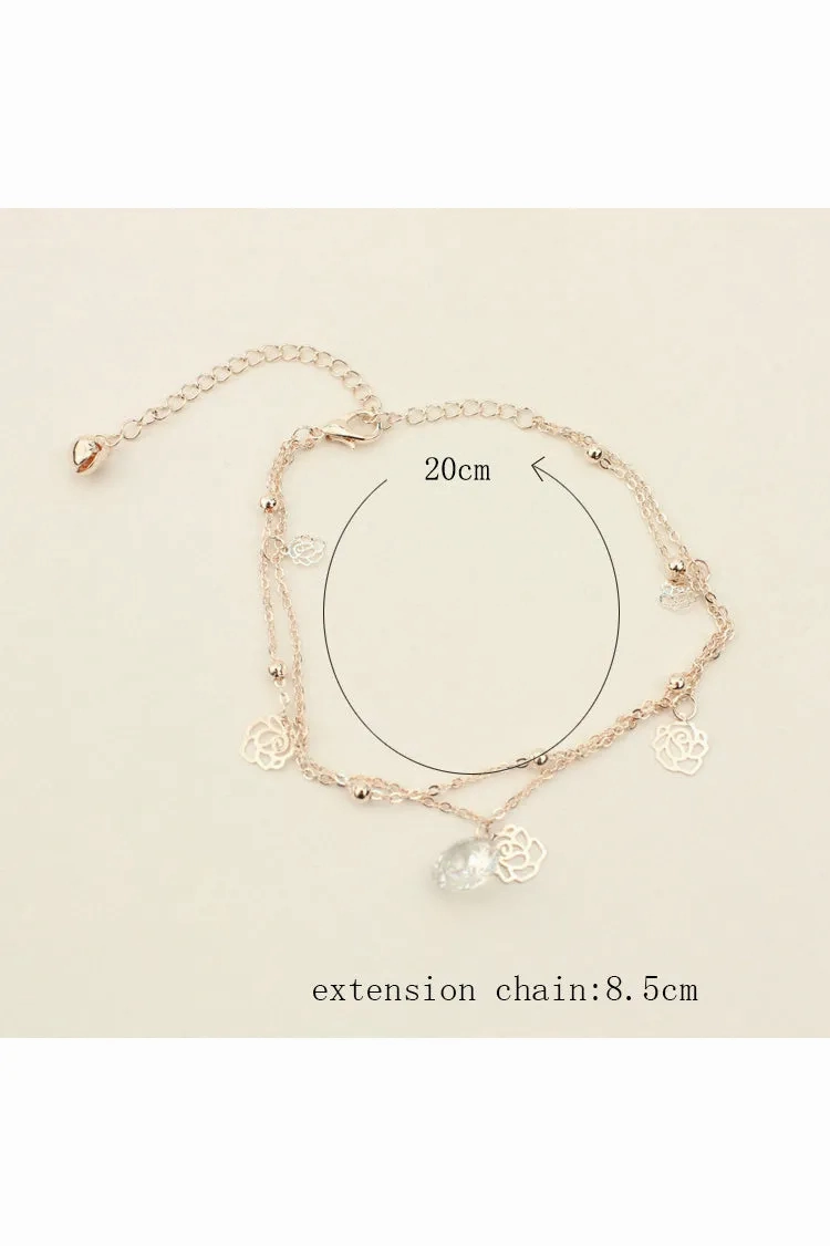 Western Style Foreign Trade New Hollow Rose Crystal Bells Anklets Multi-layer Foot Ornaments-860390