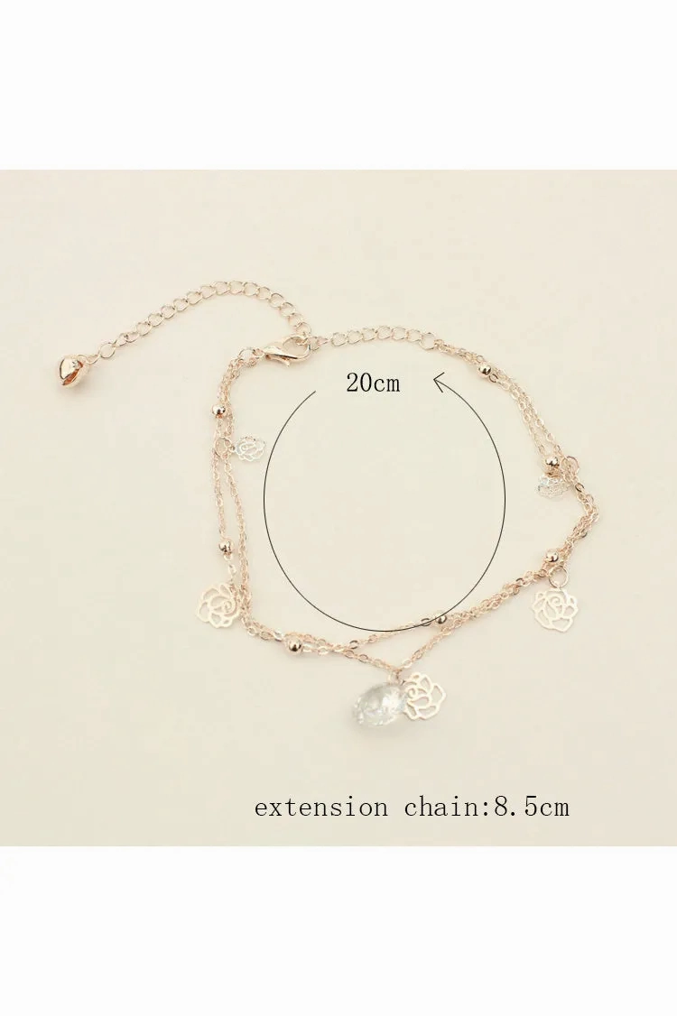 Western Style Foreign Trade New Hollow Rose Crystal Bells Anklets Multi-layer Foot Ornaments-860390