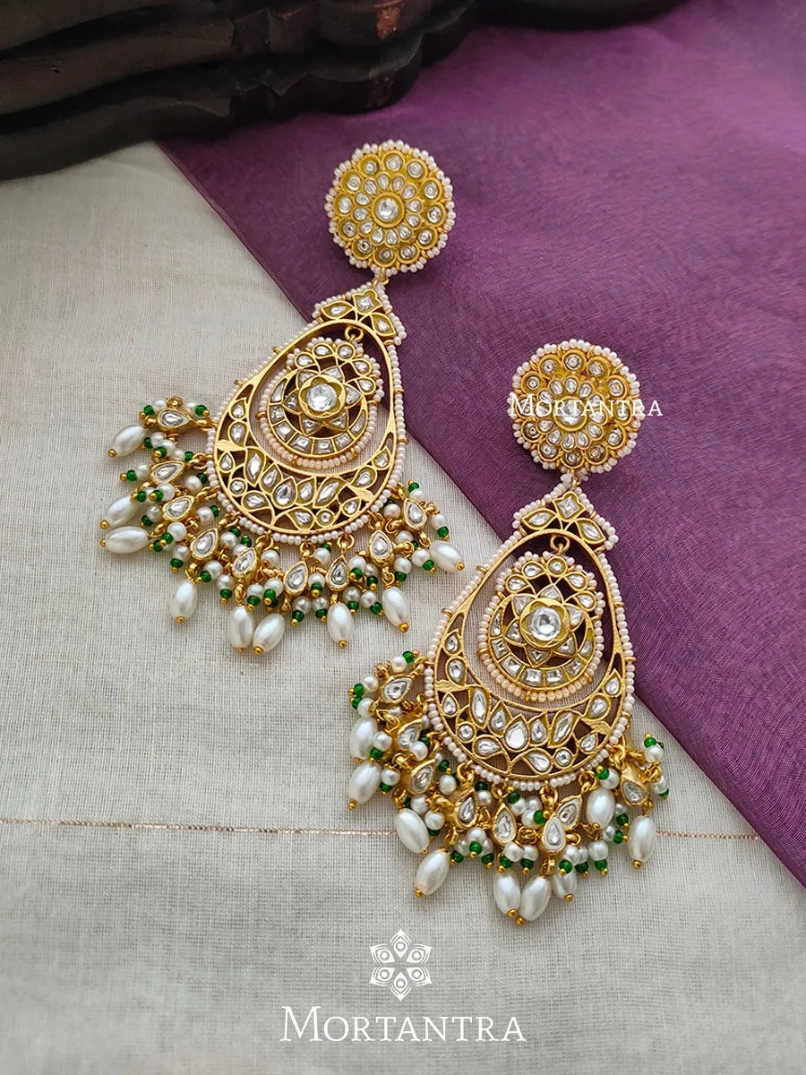 White Color Gold Plated Jadau Kundan Earrings - TR-EAR31
