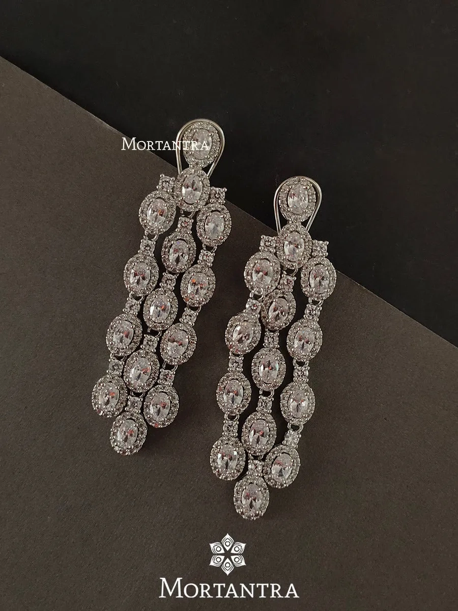White Color Silver Plated Faux Diamond Earrings - CZEAR413