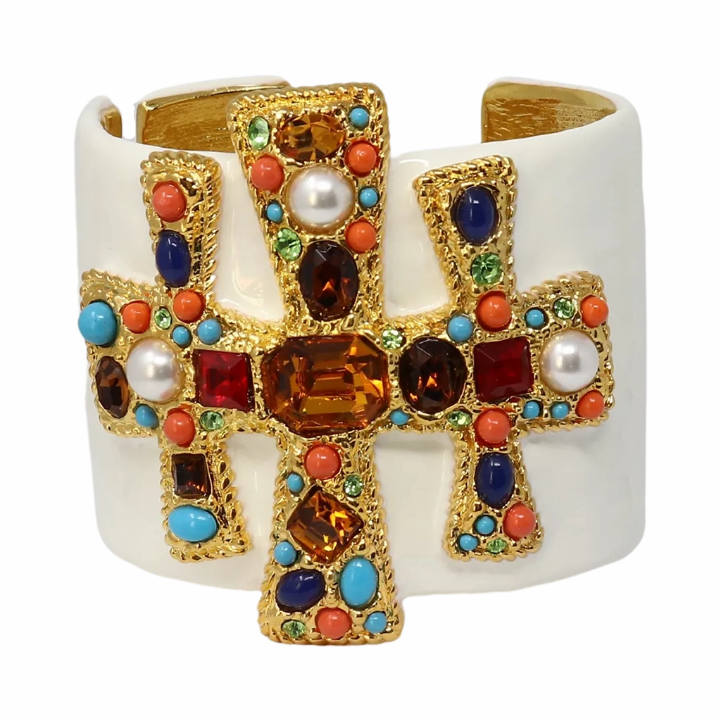 White Enamel Gemstone Cuff