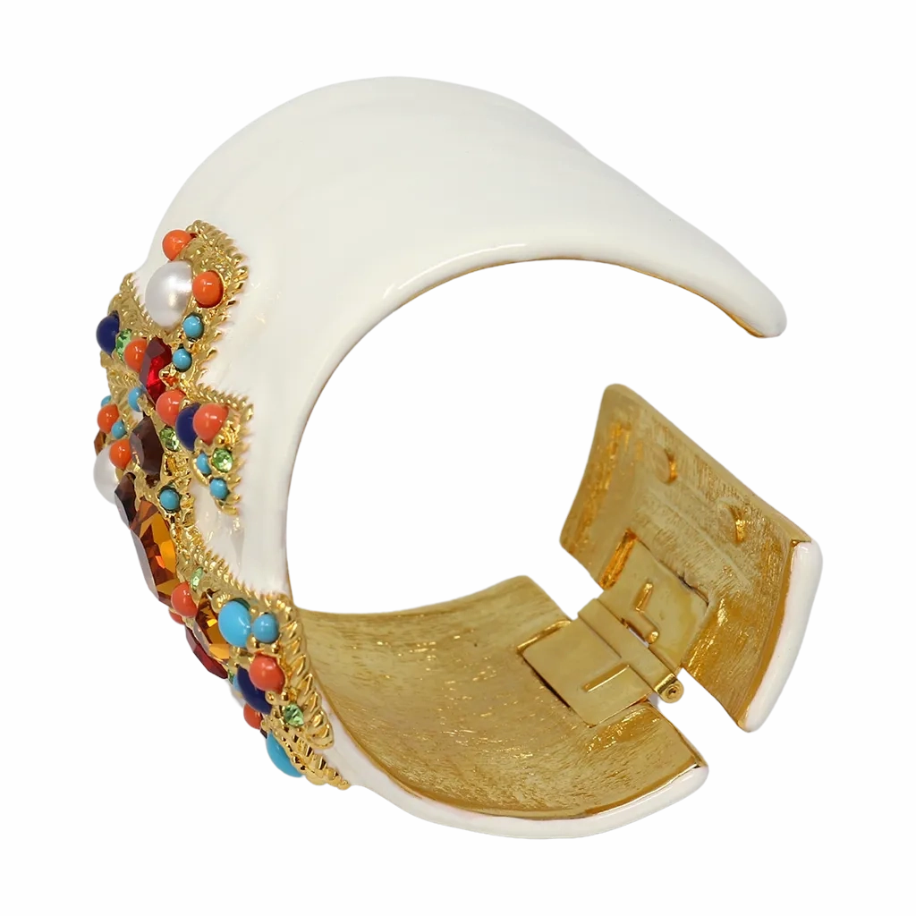 White Enamel Gemstone Cuff