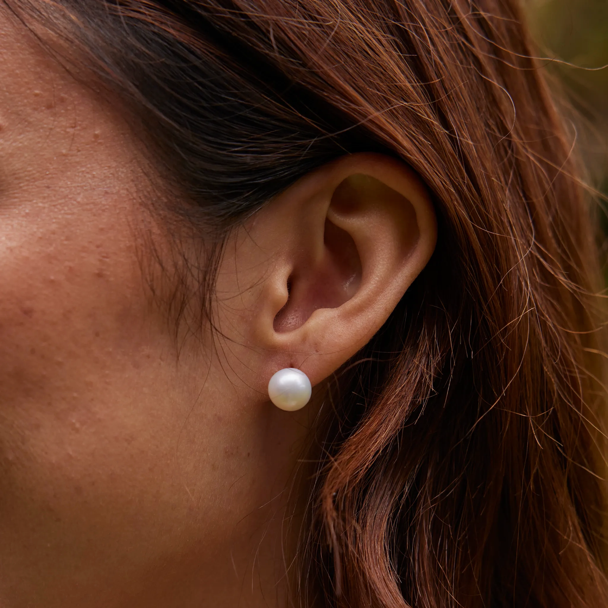 White Freshwater Pearl Earrings in Gold - 9-10mm