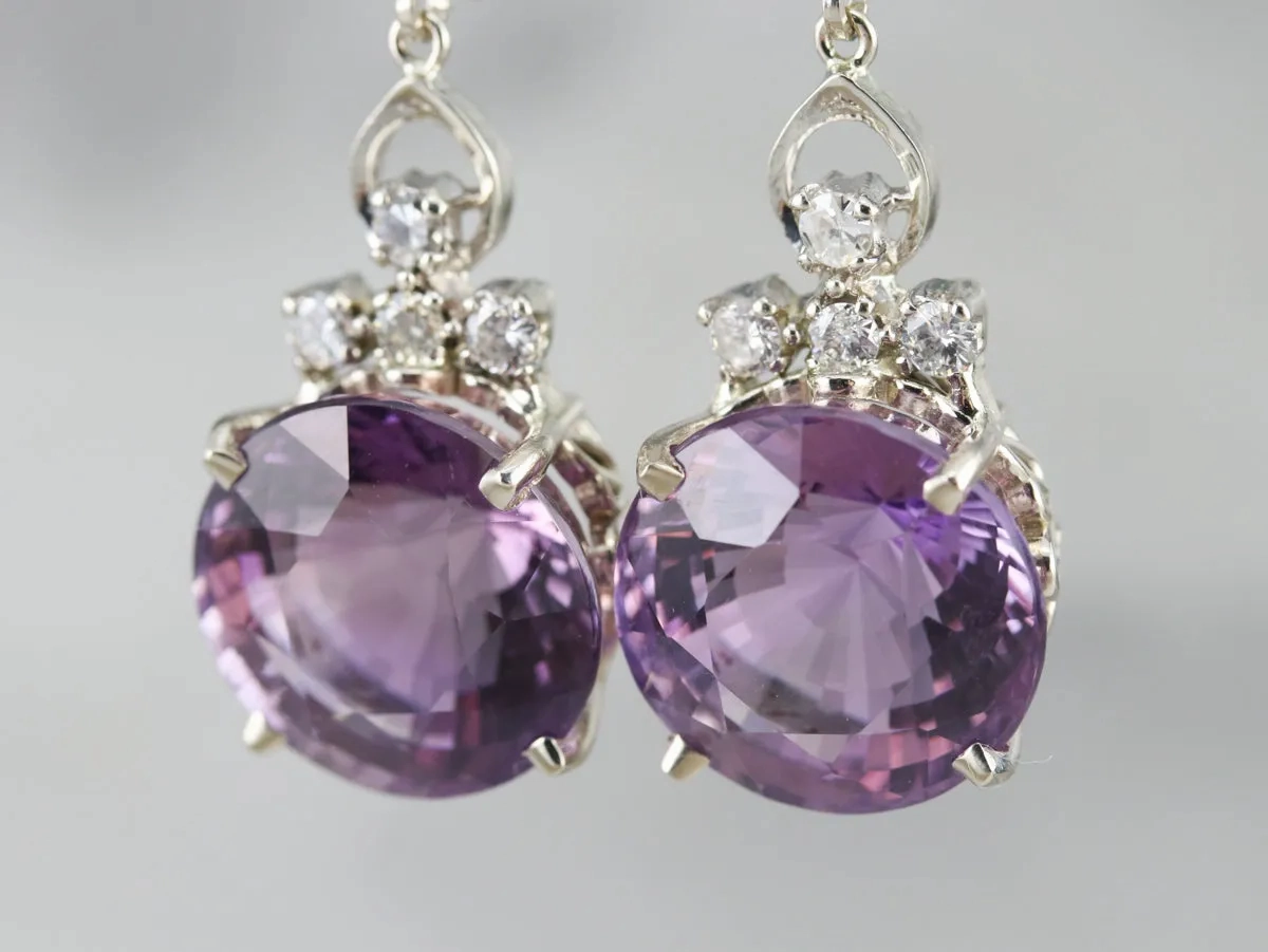 White Gold Amethyst and Diamond Drop Earrings