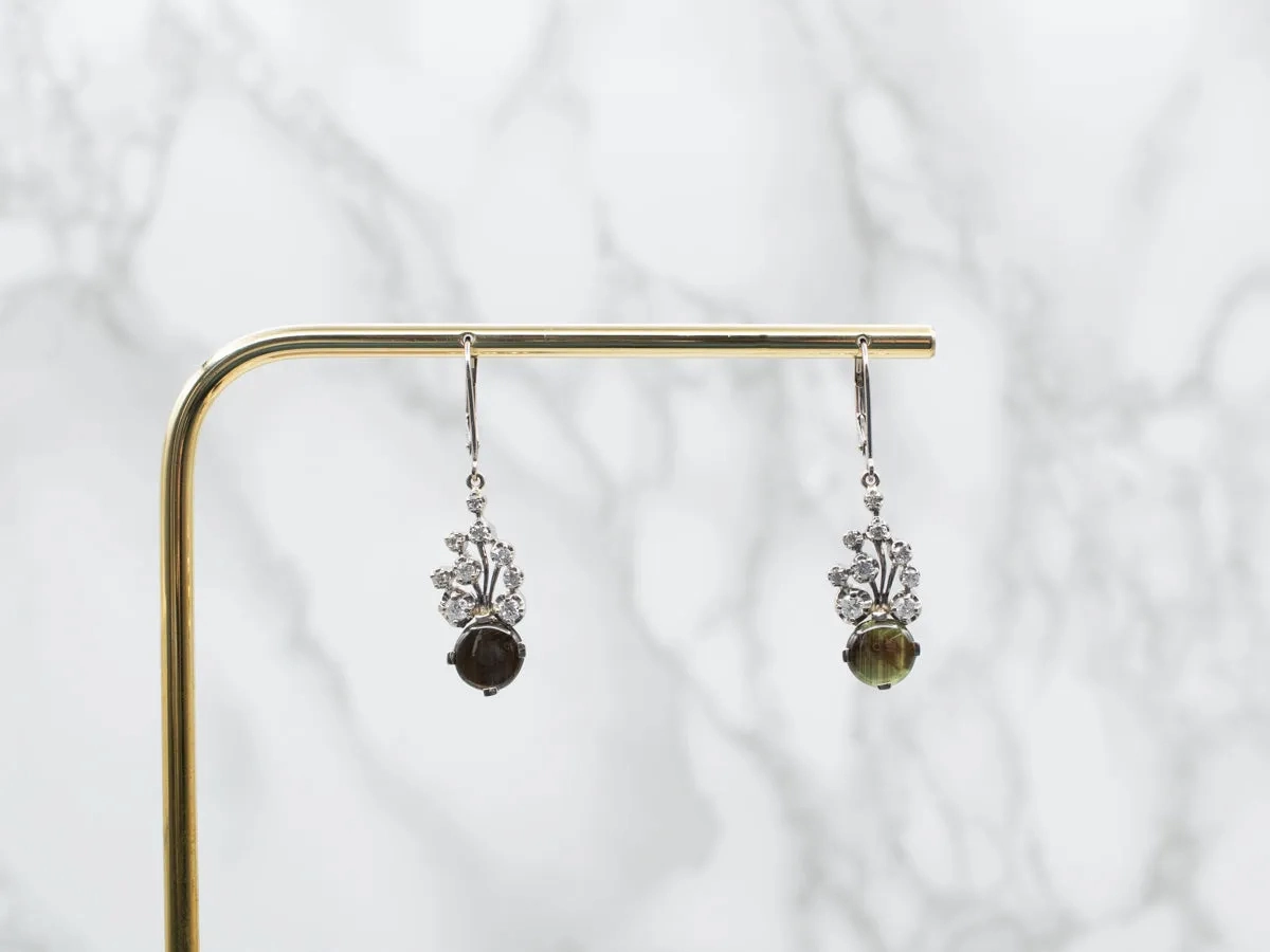 White Gold Black Sapphire and Diamond Drop Earrings