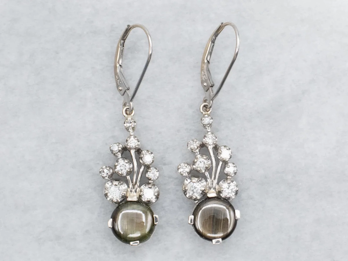 White Gold Black Sapphire and Diamond Drop Earrings