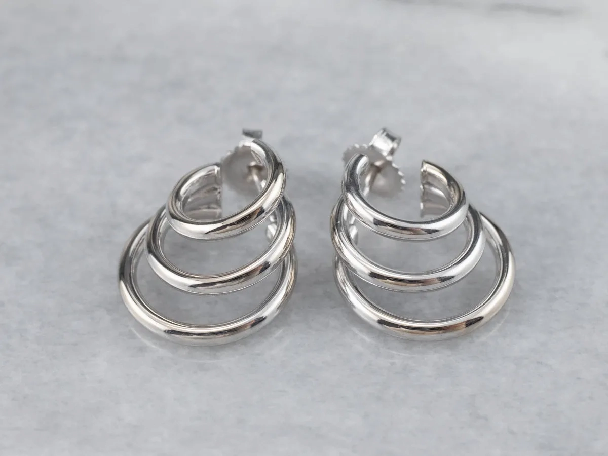White Gold Triple Hoop Earrings