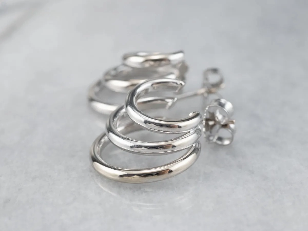 White Gold Triple Hoop Earrings