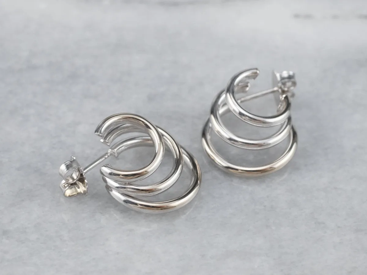 White Gold Triple Hoop Earrings