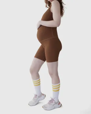 Damen-Maternity-Kurz-Bodysuit in Kastanienbraun