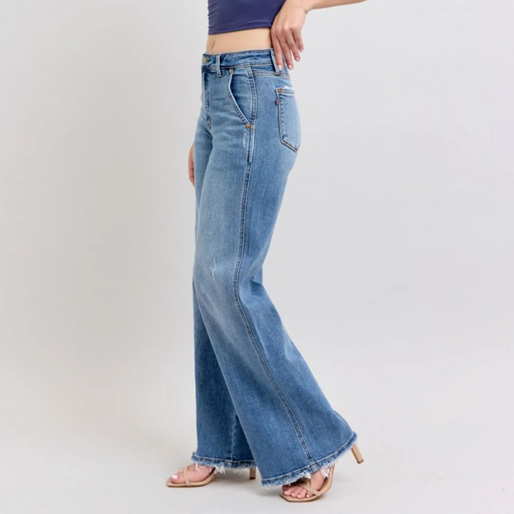 Damen Jeans mit hoher Taille im Retro-Stil und weitem Bein