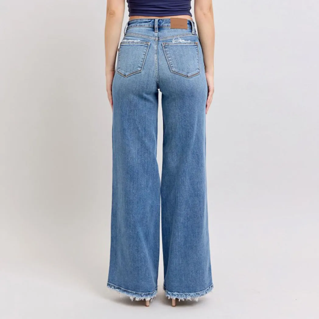 Damen Jeans mit hoher Taille im Retro-Stil und weitem Bein
