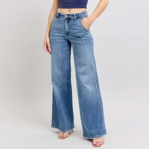 Damen Jeans mit hoher Taille im Retro-Stil und weitem Bein