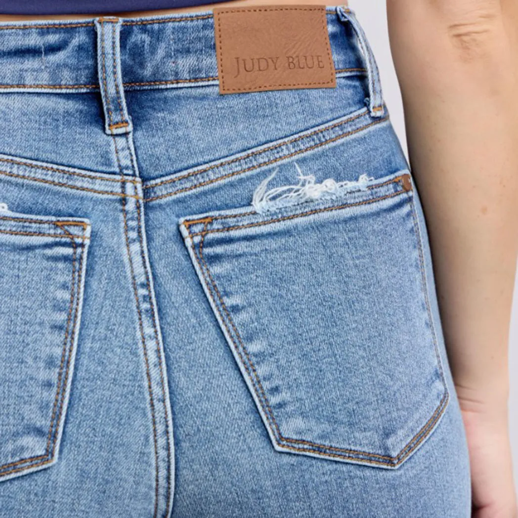 Damen Jeans mit hoher Taille im Retro-Stil und weitem Bein