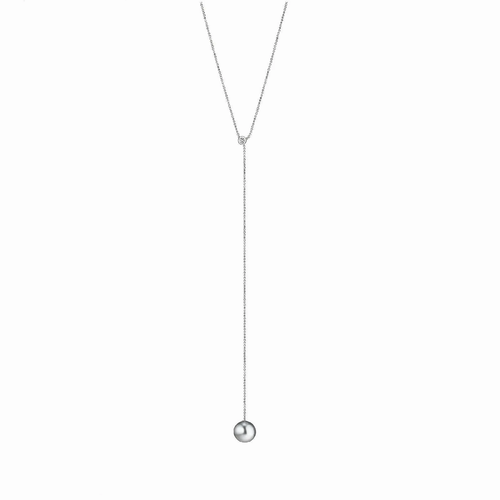 Y 18K Whitegold Necklace w. Diamond &amp; Tahiti Pearl