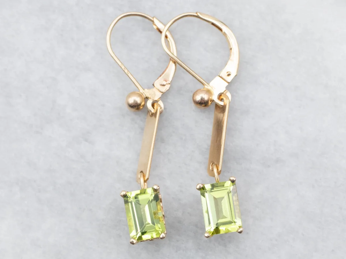 Yellow and Rose Gold Bar Peridot Drop Earrings