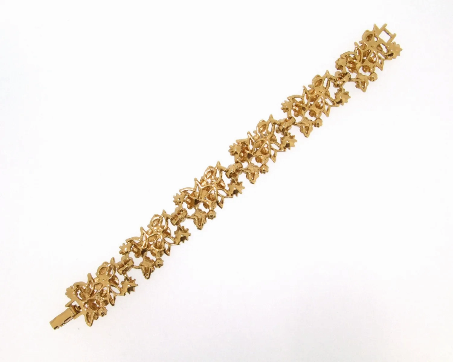Yellow Bracelet Floral White Enamel Gold Vintage Style