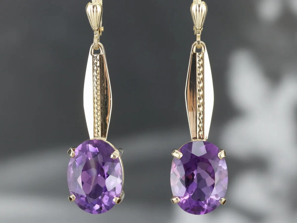 Yellow Gold Amethyst Drop Earrings