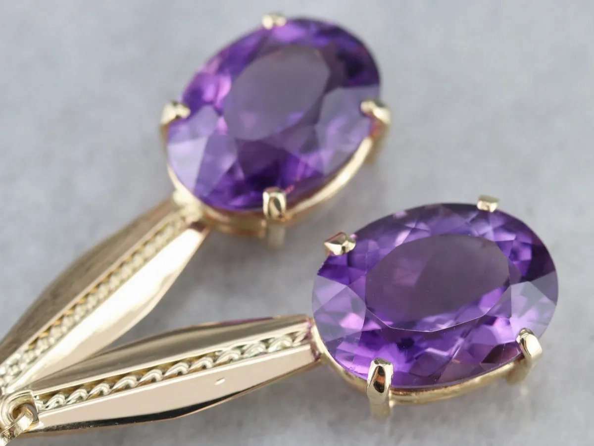 Yellow Gold Amethyst Drop Earrings