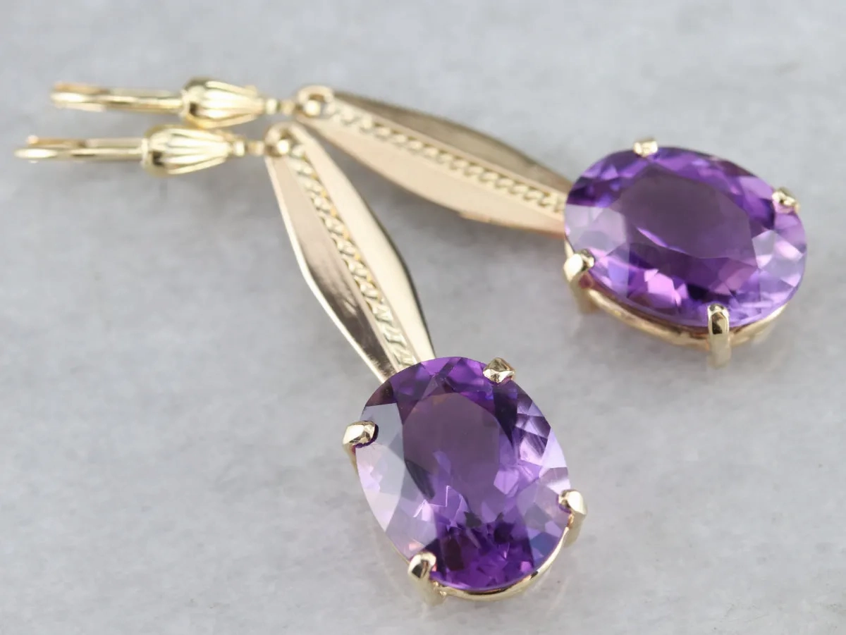 Yellow Gold Amethyst Drop Earrings