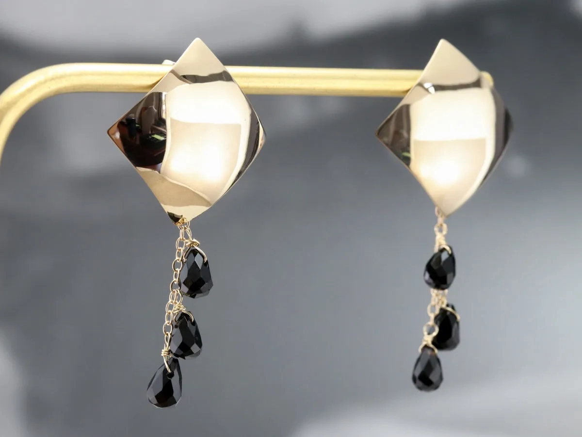 Yellow Gold and Black Onyx Beaded Earrings
