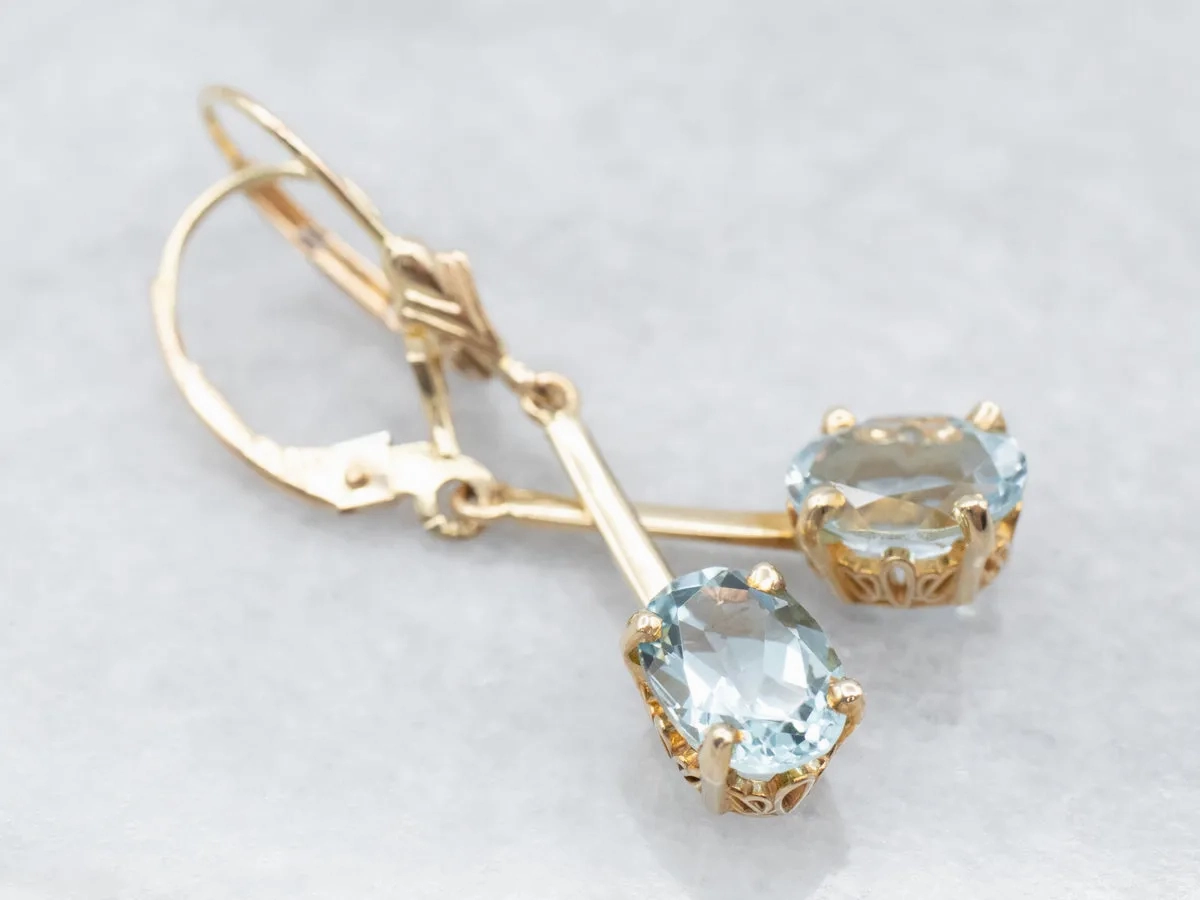 Yellow Gold Aquamarine Drop Earrings
