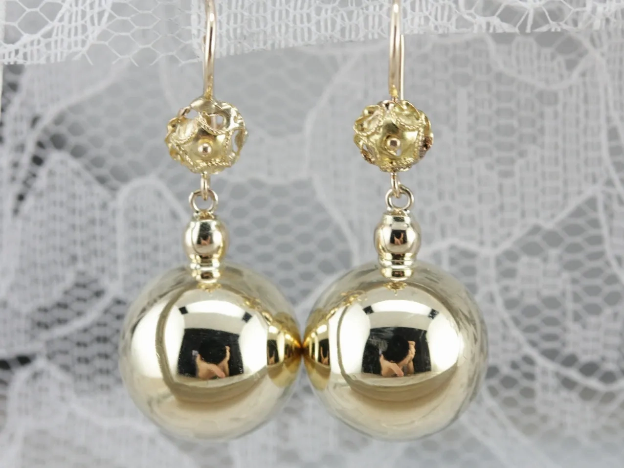 Yellow Gold Ball Drop Earrings