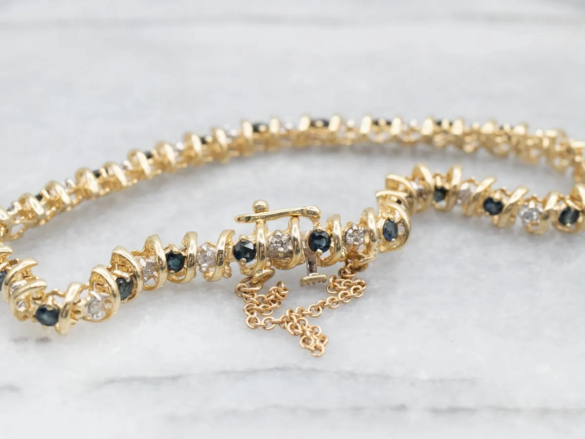 Yellow Gold Diamond and Sapphire Tennis Bracelet